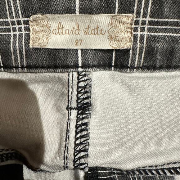 Fall Altar'd State Plaid Flare Bell Bottom Pants Size 27 Denim Gray White Plaid - Picture 5 of 7